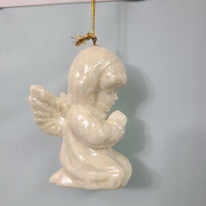 Cute vintage Christmas ceramic ivory glossy praying angel girl ornament
